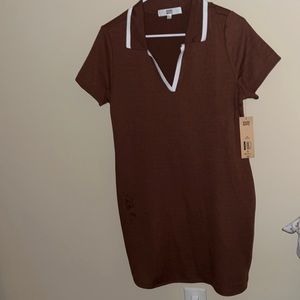 Brown, white trim dress, new with tags, Jr.’s